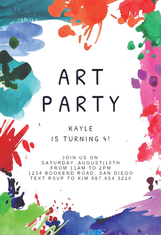 Art Party Invitations Create And Celebrate Art Painting Party Invitation Art Birthday Party Invitation